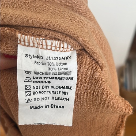 Women's linen cotton Tan Wide-Leg drawstring Pants minimalist laggenlook small - Picture 5 of 8